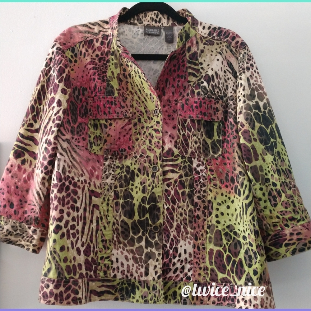 Chico's Button down 3/4 sleeve shirt Size L